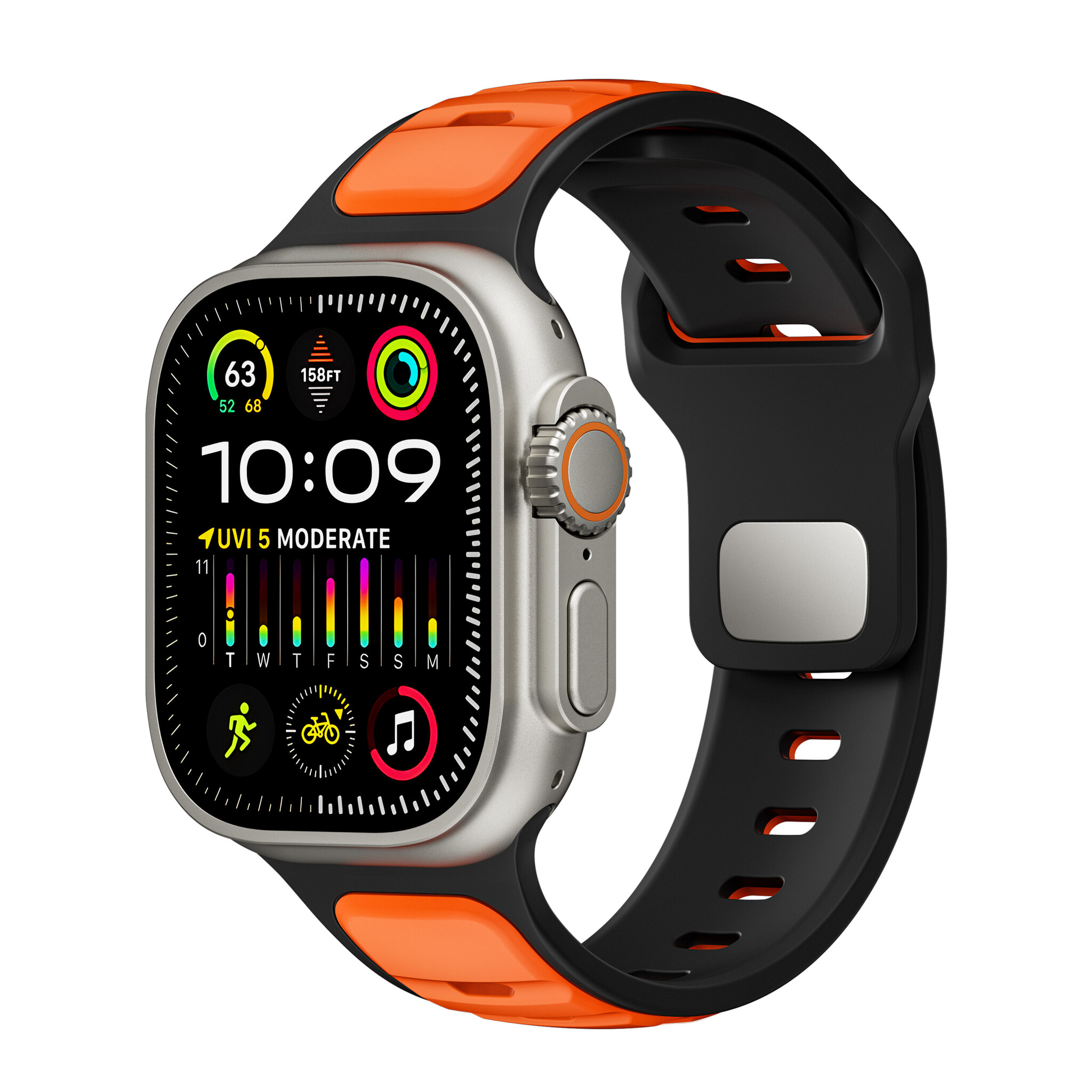 Strap-it Apple Watch premium outdoor siliconen bandje (oranje/zwart)