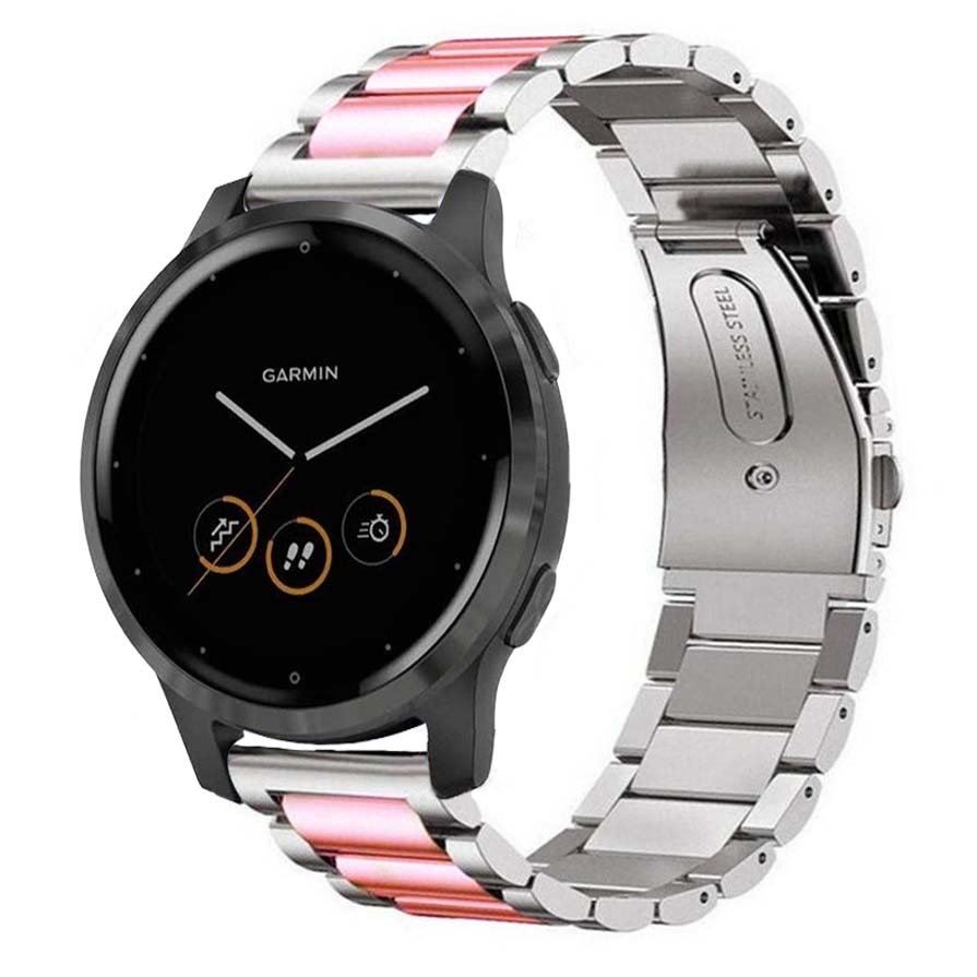 Strap-it Garmin Vivoactive 4s stalen band - 40mm - zilver/roze