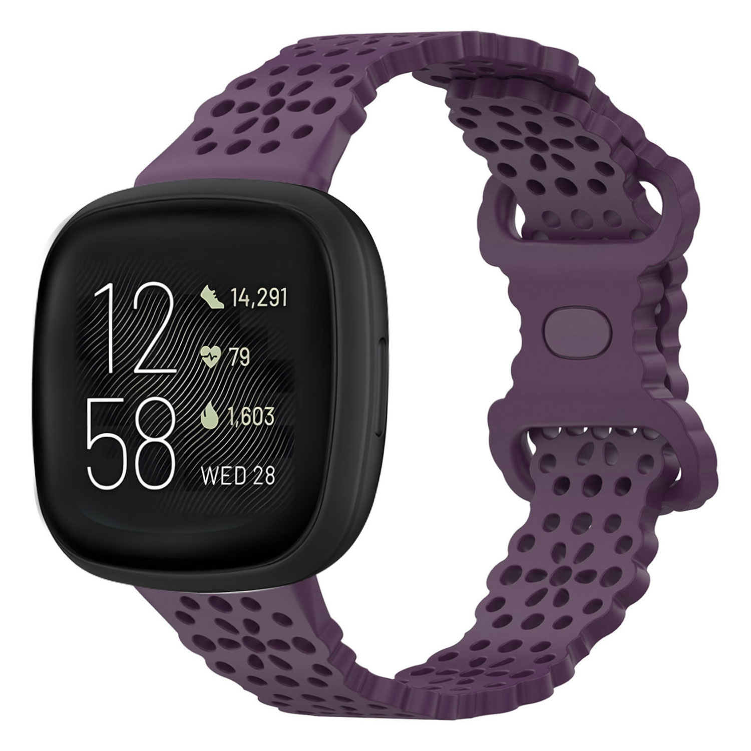 Strap-it Fitbit Versa 3 siliconen bandje met patroon (paars)