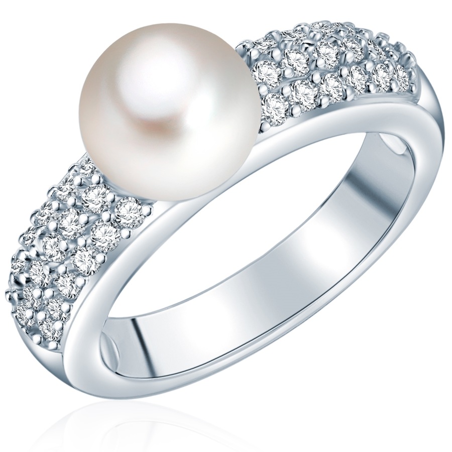 Valero Pearls Ring Sterling zilver Zirkonia Gekweekte zoetwaterparels in Zilver