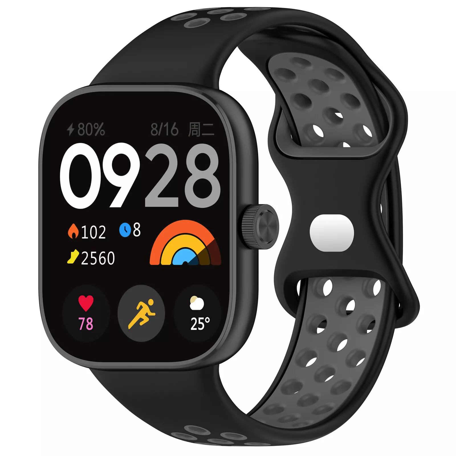 Strap-it Xiaomi Smart Band 8 Pro sport bandje (zwart/grijs)