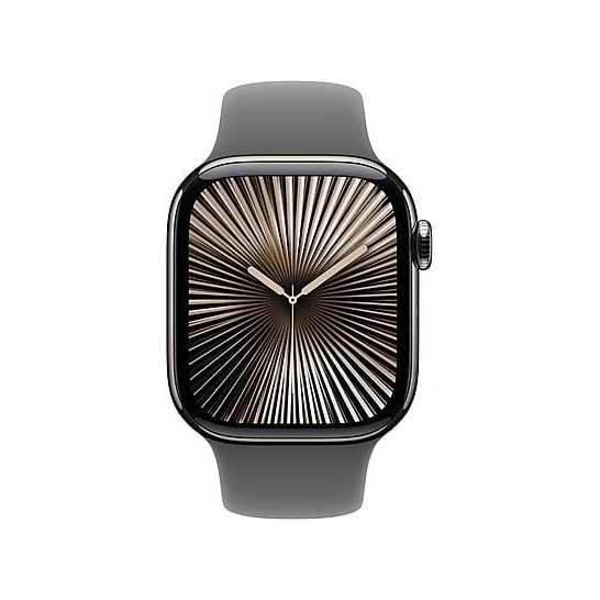 Apple Watch Series 10 GPS + Cellular 42mm Titanium Case met Stone Grey Sport Band - S/M Smartwatch Beige