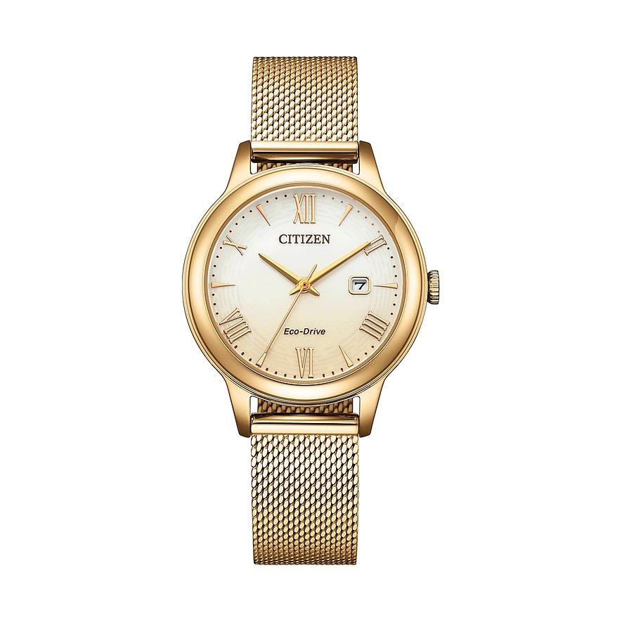 Citizen Solarhorloge Polshorloge, dameshorloge, roestvrijstalen band, analoog, datum, Eco-Drive