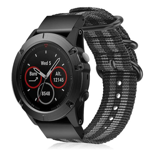 Strap-it Garmin MARQ nylon gesp band (zwart/grijs)