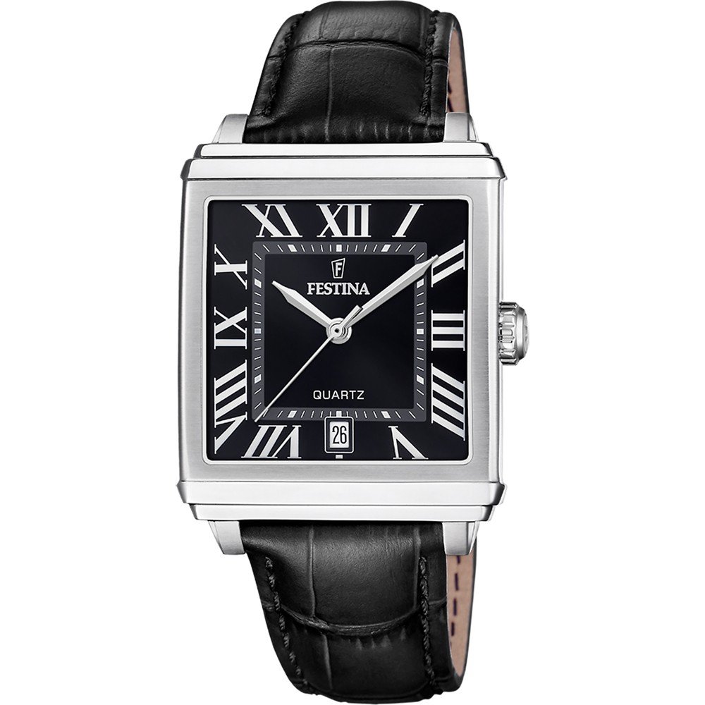 Festina Kwartshorloge On The Square Horloge, herenhorloge, dameshorloge, leren band, datum