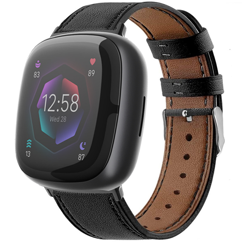 Strap-it Fitbit Sense 2 bandje leer (strak zwart)