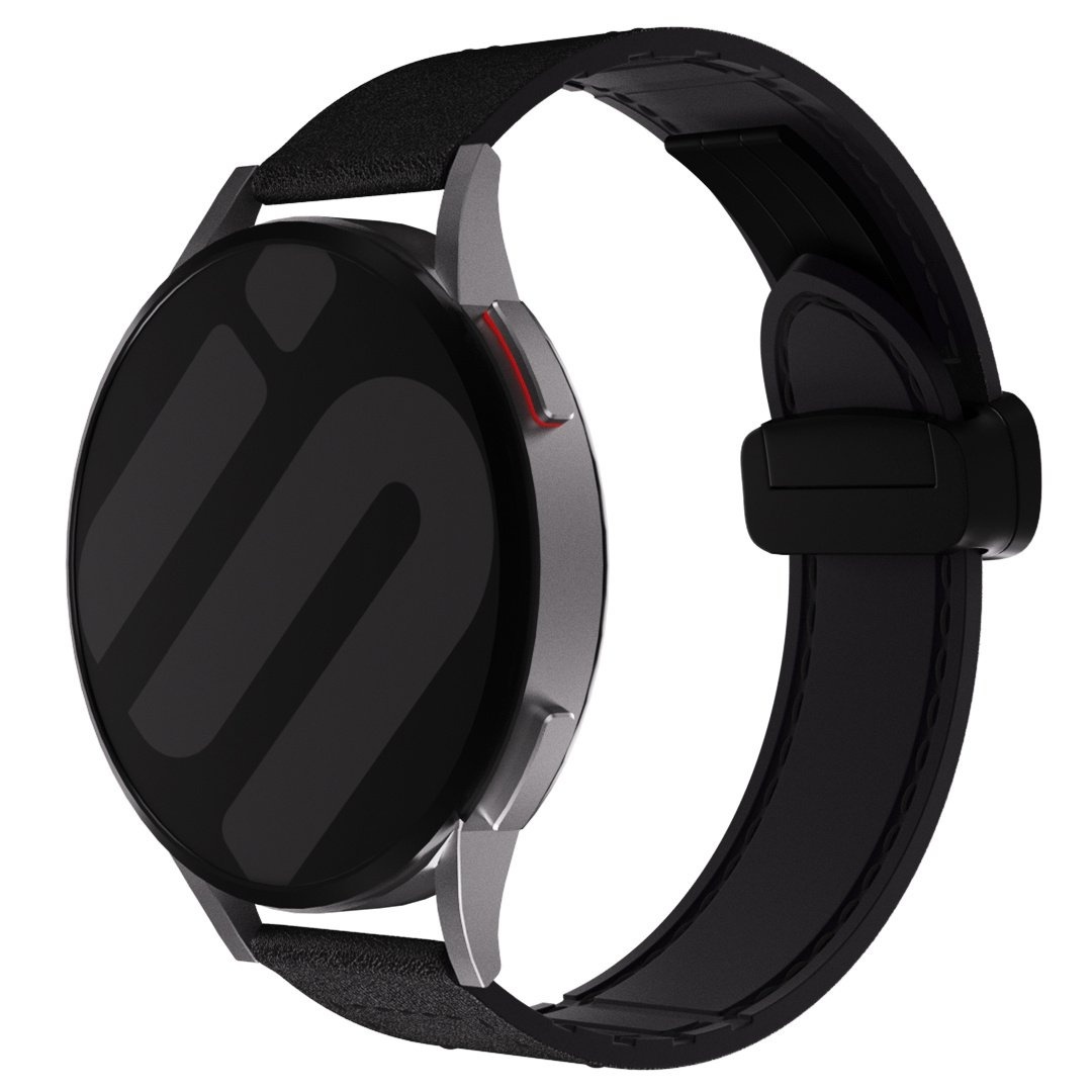 Strap-it Amazfit Bip 6 leren bandje met D-buckle (zwart)
