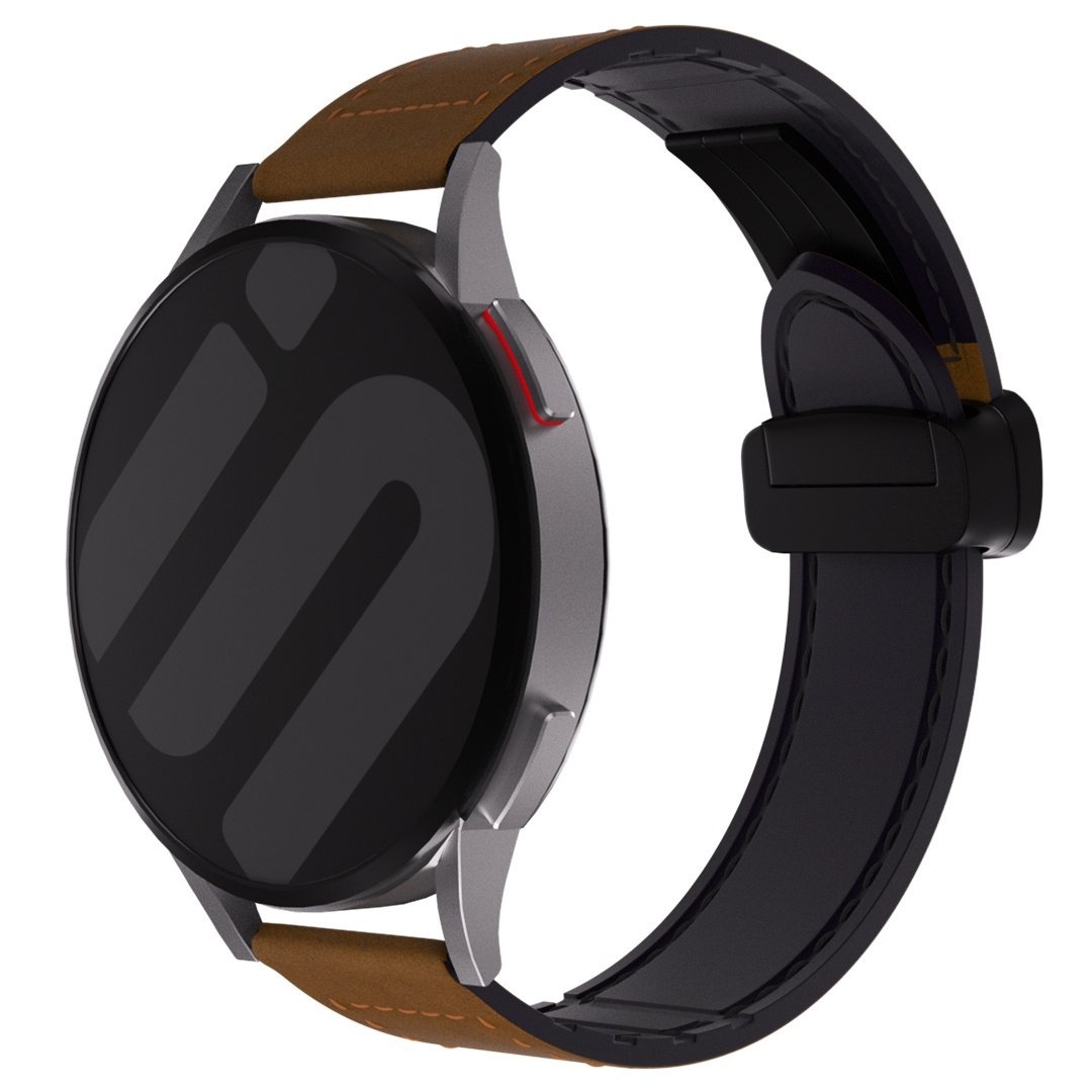 Strap-it Amazfit Bip 6 leren bandje met D-buckle (donkerbruin)