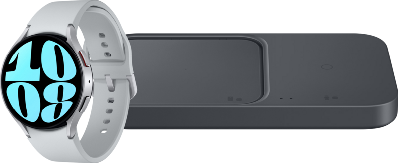 Samsung Galaxy Watch 6 Zilver 44mm +  Duo Draadloze Oplader
