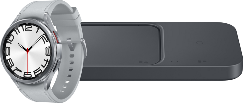 Samsung Galaxy Watch 6 Classic 4G Zilver 47mm +  Duo Draadloze Oplader