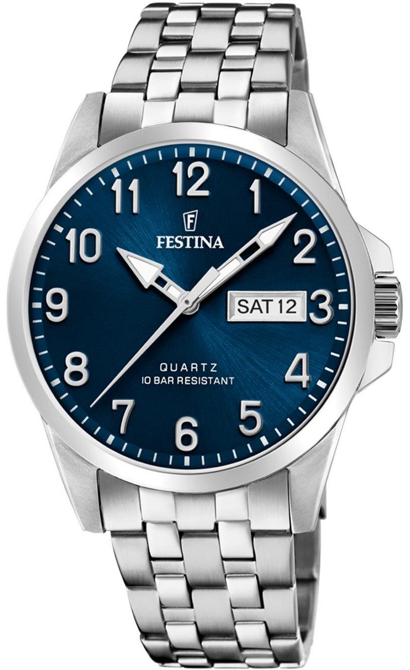 Festina Kwartshorloge F20357/3 Horloge, herenhorloge, dameshorloge, roestvrijstalen band, tot 10 bar waterdicht.