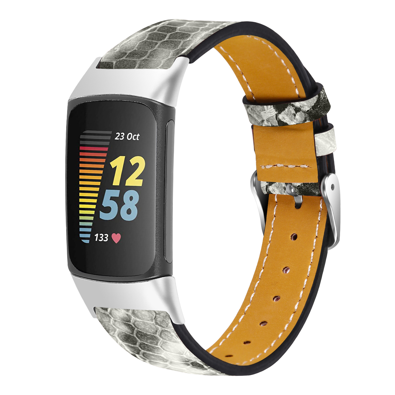 Strap-it Fitbit Charge 5 modern leren bandje (snake)