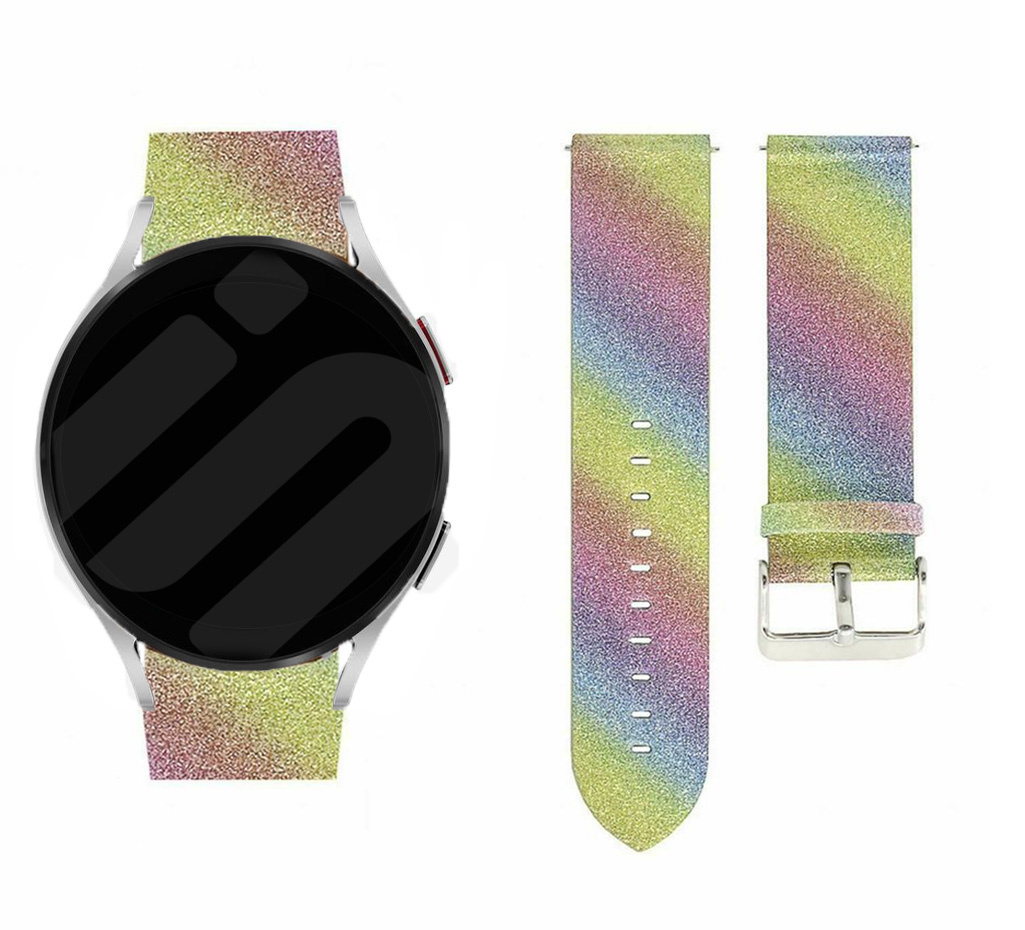 Strap-it Samsung Galaxy Watch 7 - 44mm leren glitter bandje (regenboog)