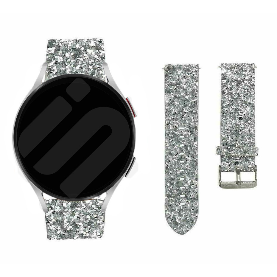 Strap-it Samsung Galaxy Watch 7 - 44mm leren glitter bandje (zilver)