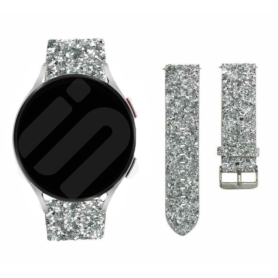 Strap-it Samsung Galaxy Watch 7 - 40mm leren glitter bandje (zilver)