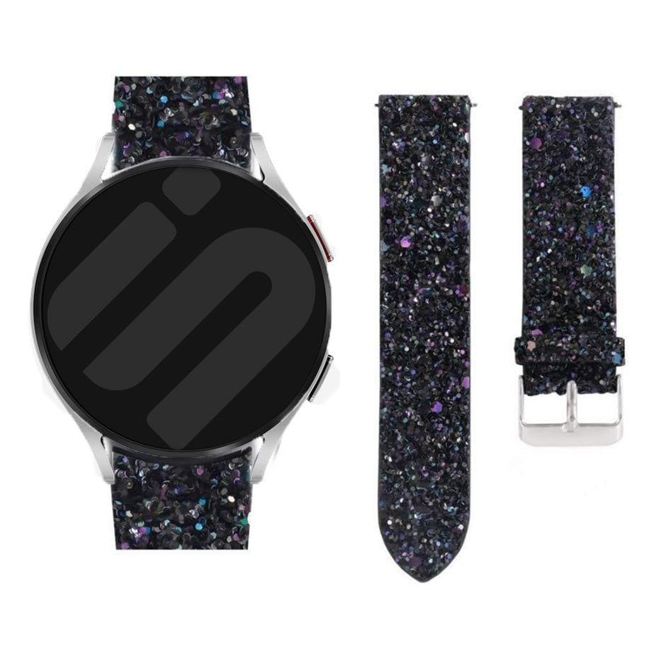 Strap-it Samsung Galaxy Watch 7 - 40mm leren glitter bandje (zwart)