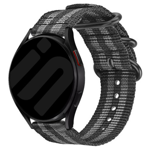 Strap-it Samsung Galaxy Watch 7 - 44mm nylon gesp band (zwart/grijs)