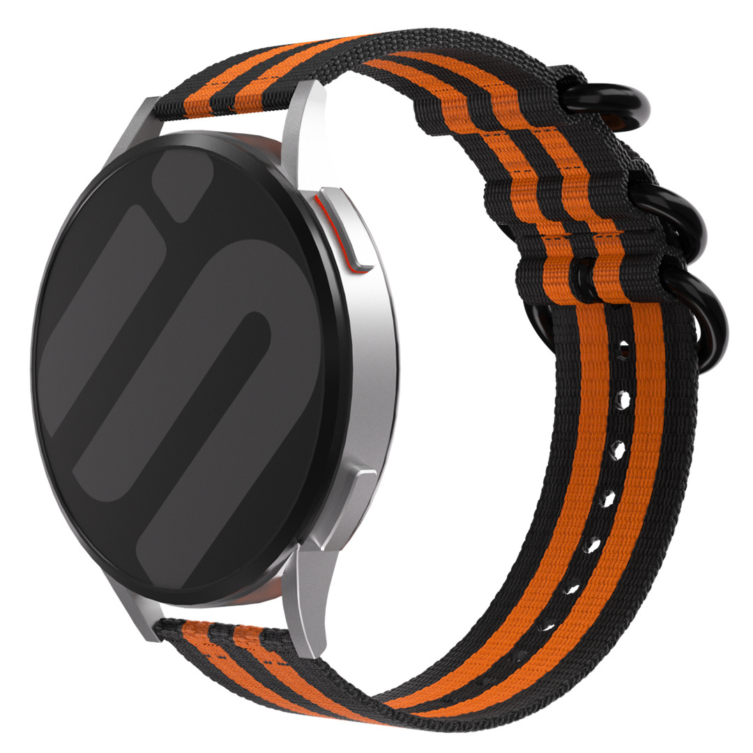 Strap-it Samsung Galaxy Watch 7 - 44mm nylon gesp band (zwart/oranje)