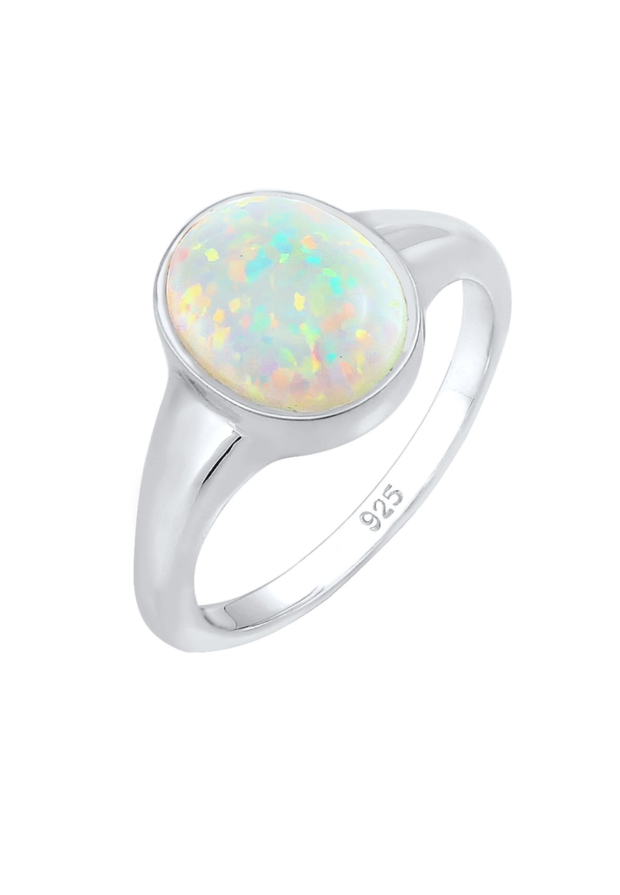 Elli Dames Zegel Trend met Synthetische Opaal in 925 Sterling Zilver Verguld