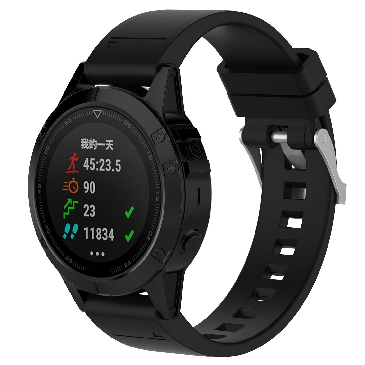 Strap-it Garmin Forerunner 970 glossy silicone band (zwart)