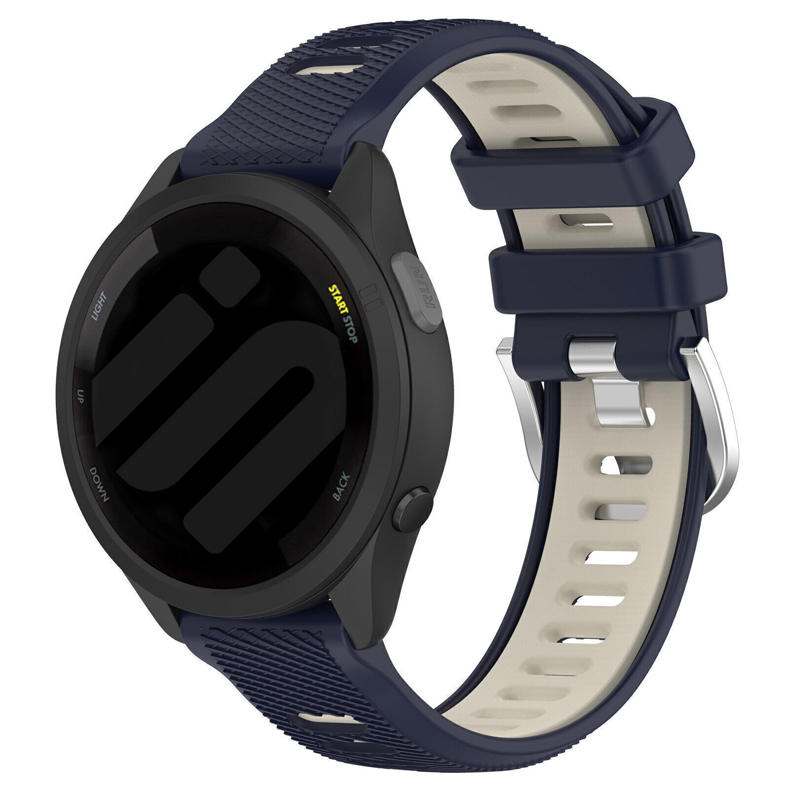 Strap-it Garmin Forerunner 570 - 42mm sport gesp bandje (donkerblauw/beige)