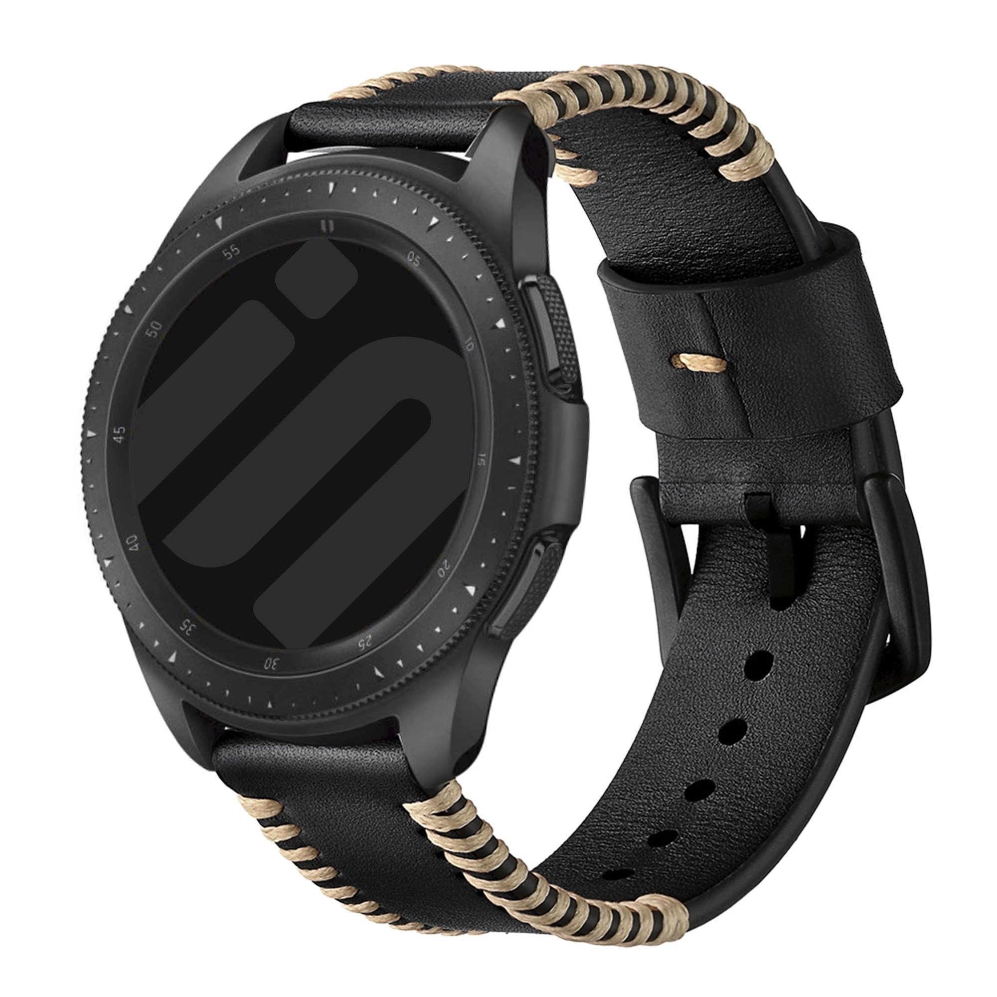 Strap-it Huawei Watch 5 - 46mm Stitched leren band (zwart)