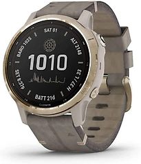 Garmin Fenix 6S 42 mm beige met een velours polsband grijs [Pro Solar Edition] - refurbished
