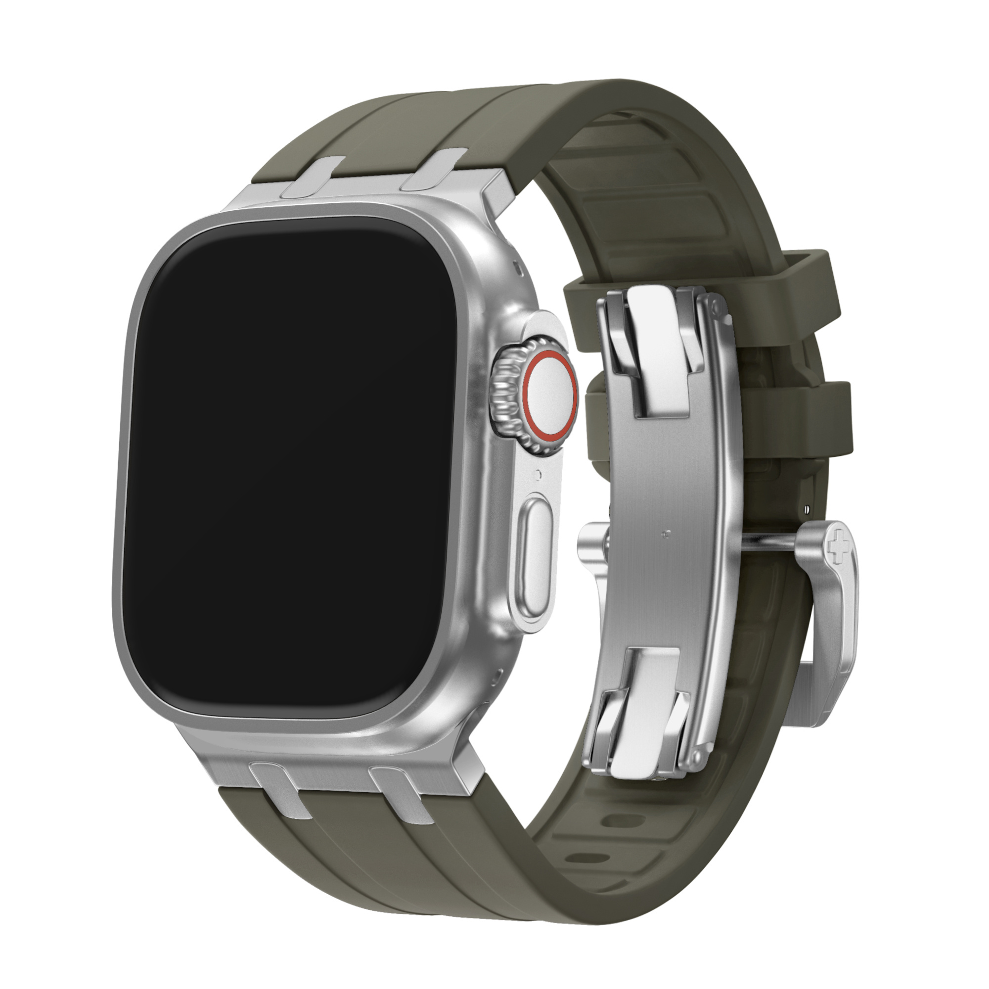 BALR Apple Watch Ultra liquid siliconen band (bruin/zilver)