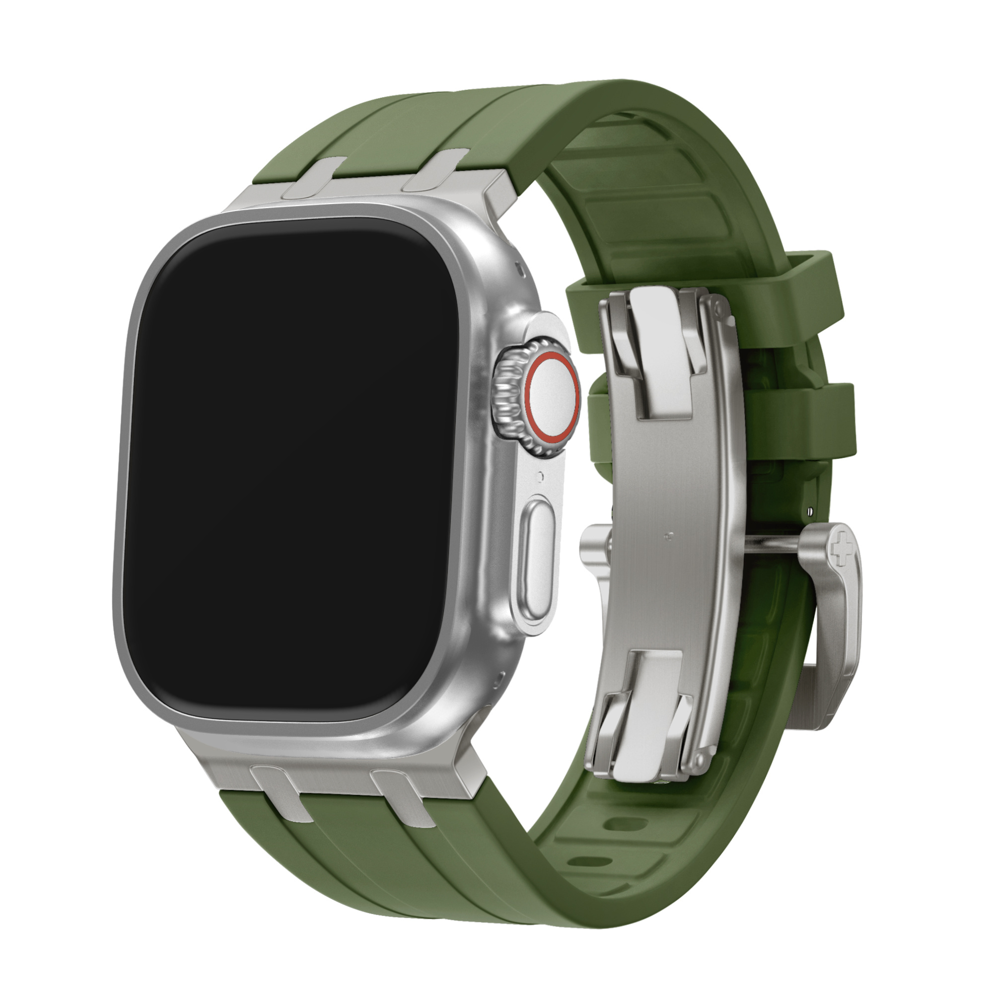 BALR Apple Watch Ultra liquid siliconen band (groen/titanium)