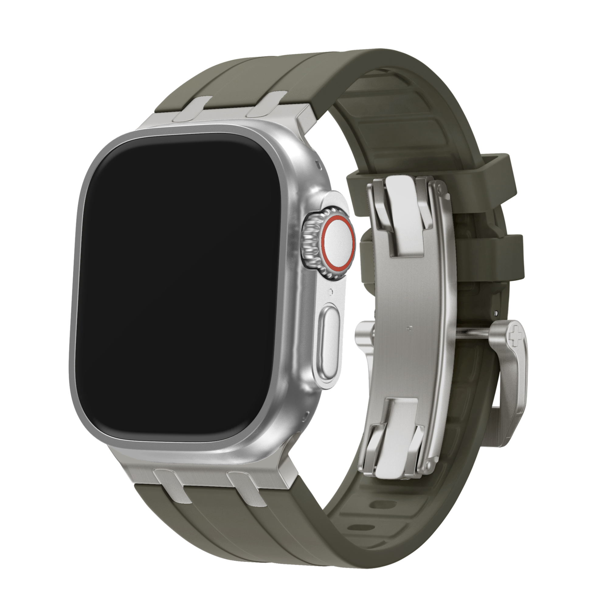 BALR Apple Watch Ultra liquid siliconen band (bruin/titanium)