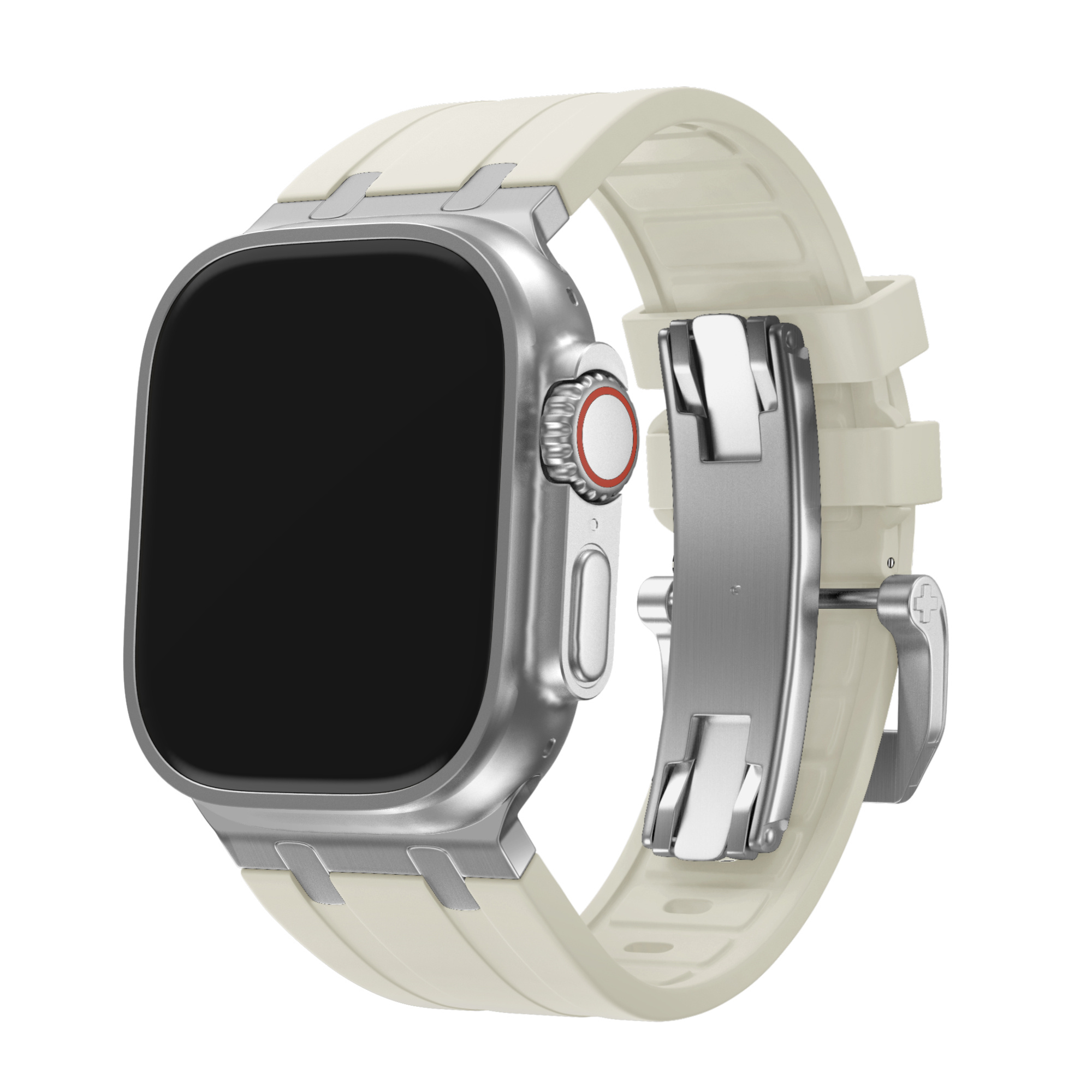 BALR Apple Watch Ultra liquid siliconen band (beige/zilver)