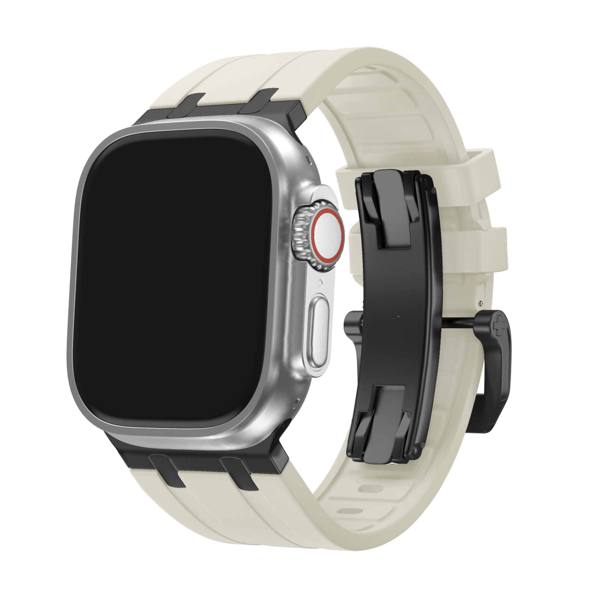 BALR Apple Watch Ultra liquid siliconen band (beige/zwart)