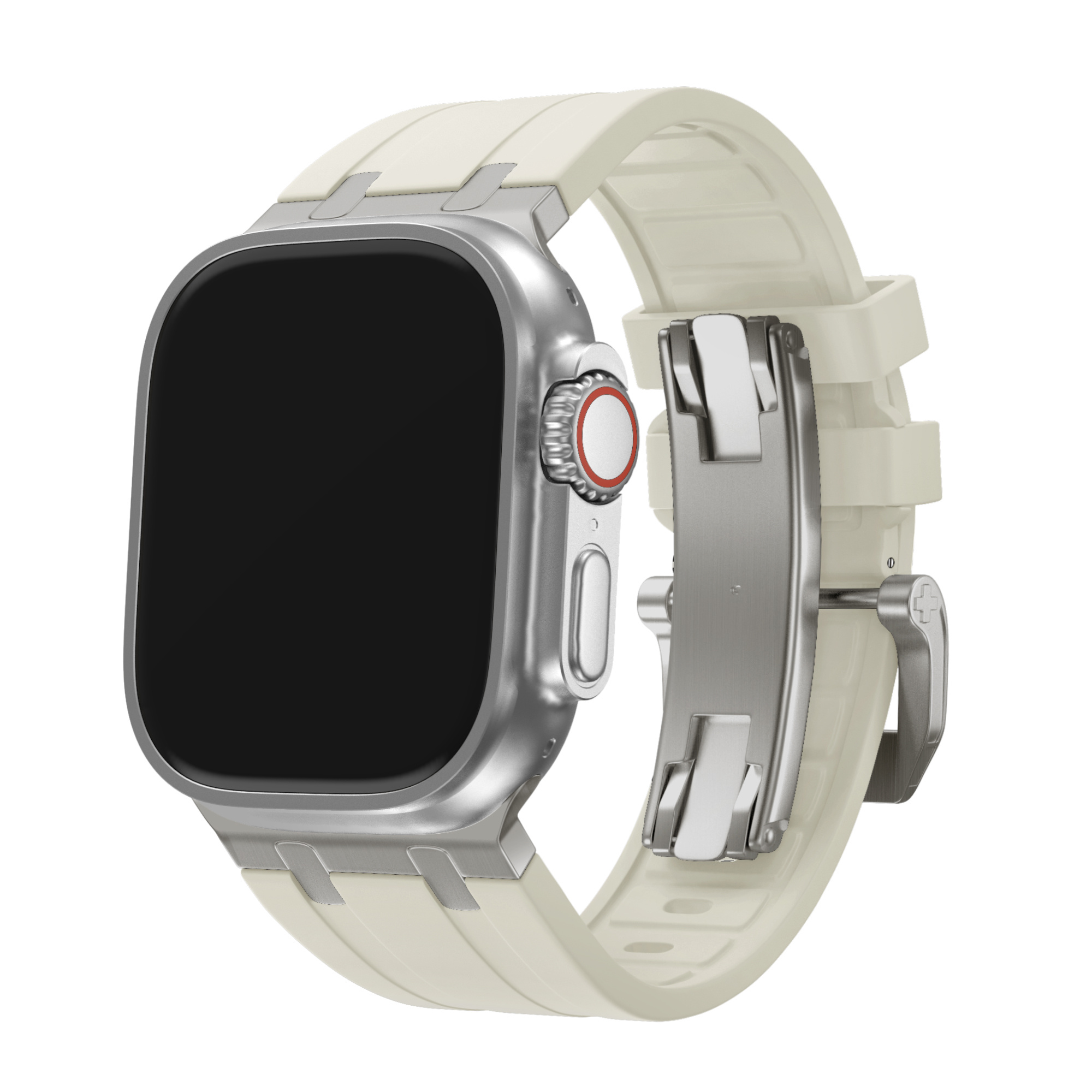 BALR Apple Watch Ultra liquid siliconen band (beige/titanium)
