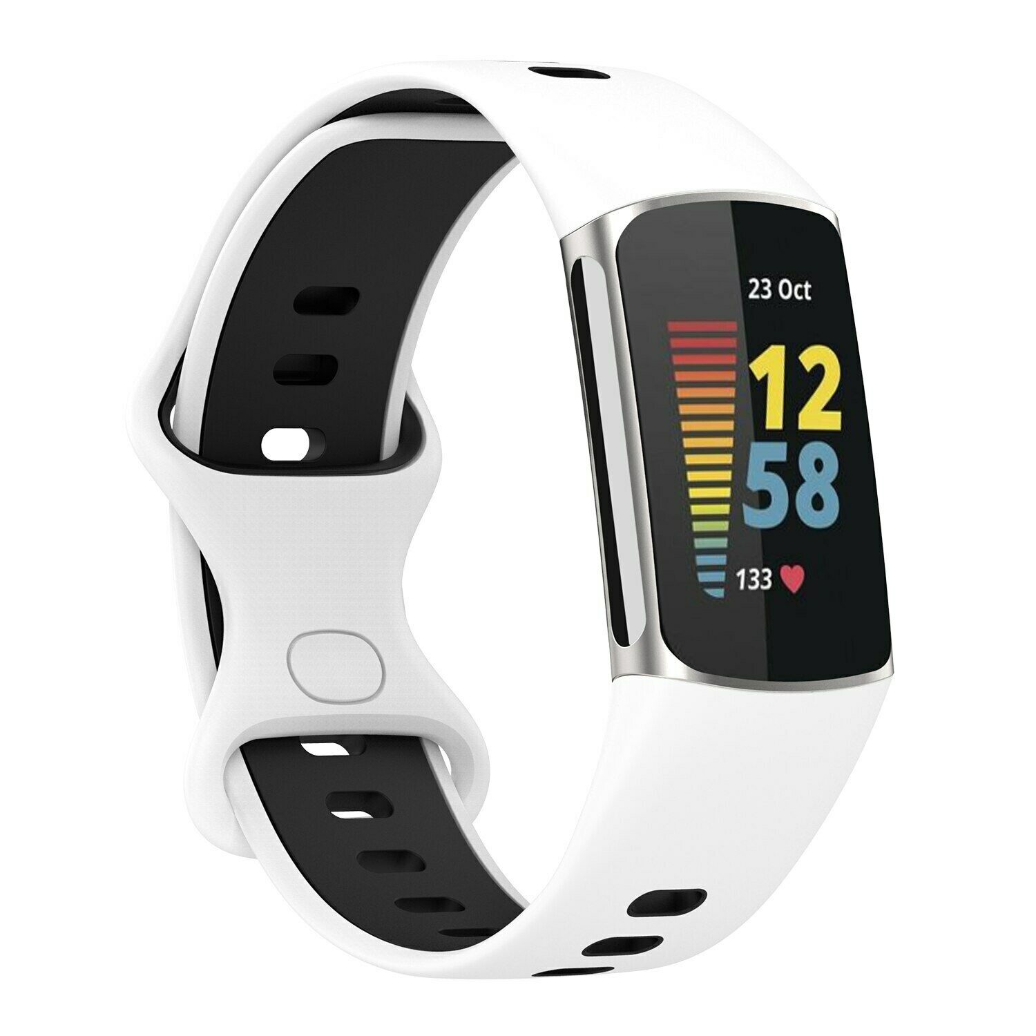 Strap-it Fitbit Charge 5 sport band (wit/zwart)