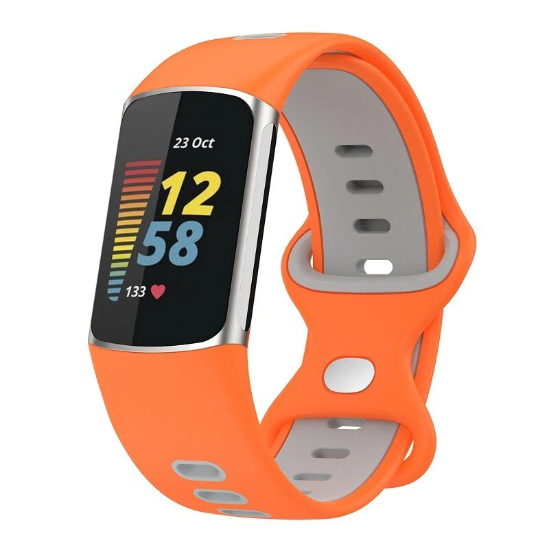 Strap-it Fitbit Charge 6 sport band (oranje/grijs)