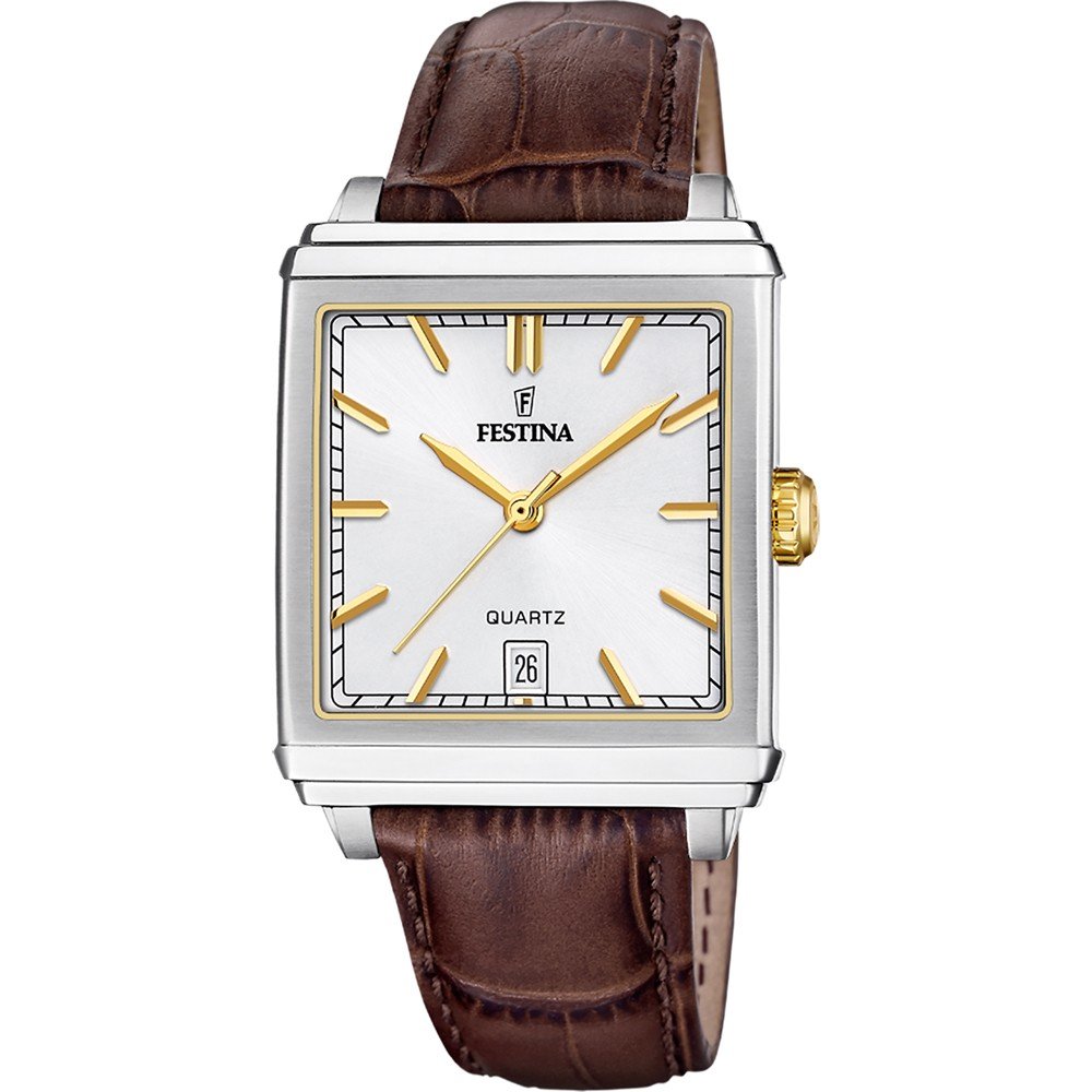 Festina Kwartshorloge On The Square Horloge, herenhorloge, dameshorloge, leren band, datum