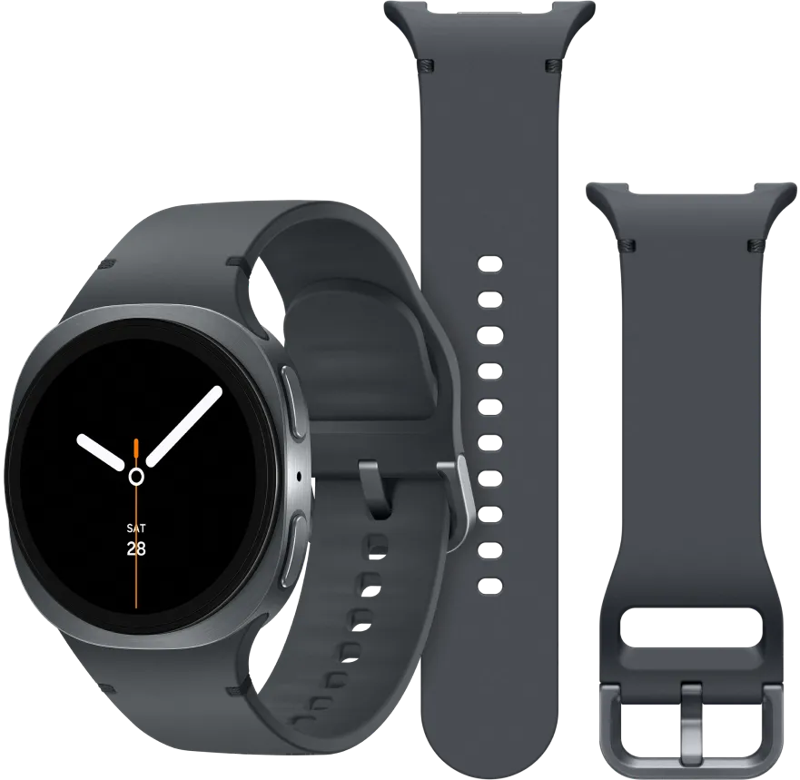 Samsung Galaxy Watch 8 Donkergrijs 40mm +  Siliconen Sport Bandje Donkergrijs S/M