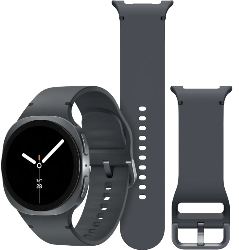 Samsung Galaxy Watch 8 Donkergrijs 40mm +  Siliconen Sport Bandje Donkergrijs M/L