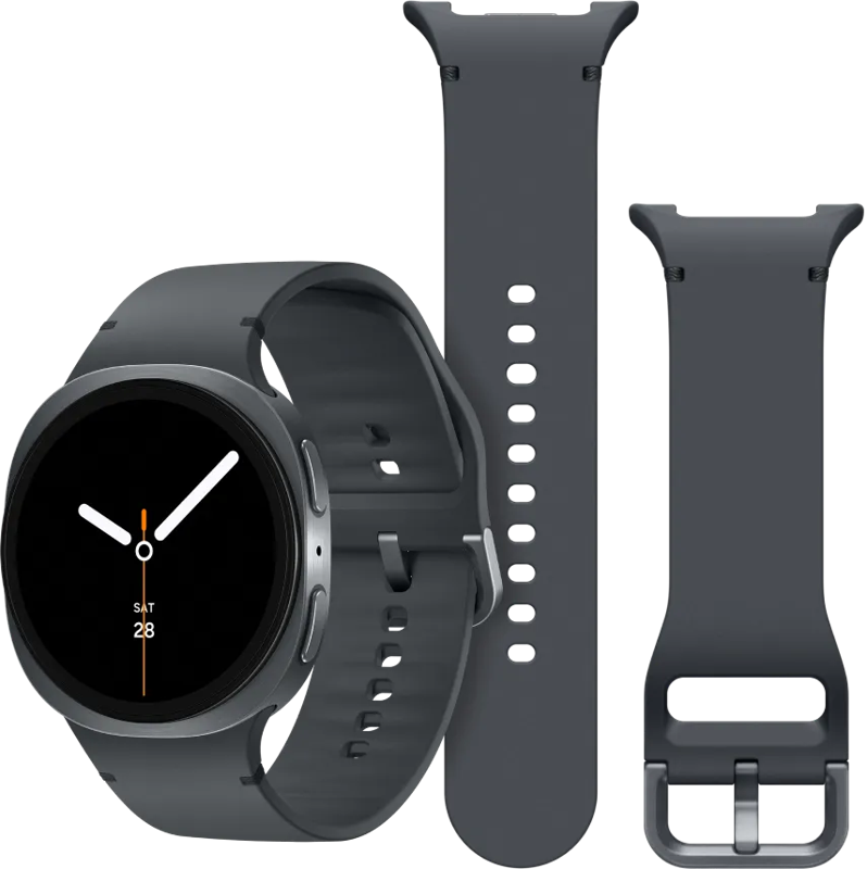 Samsung Galaxy Watch 8 4G Donkergrijs 44mm + Siliconen Sport Bandje Donkergrijs S/M