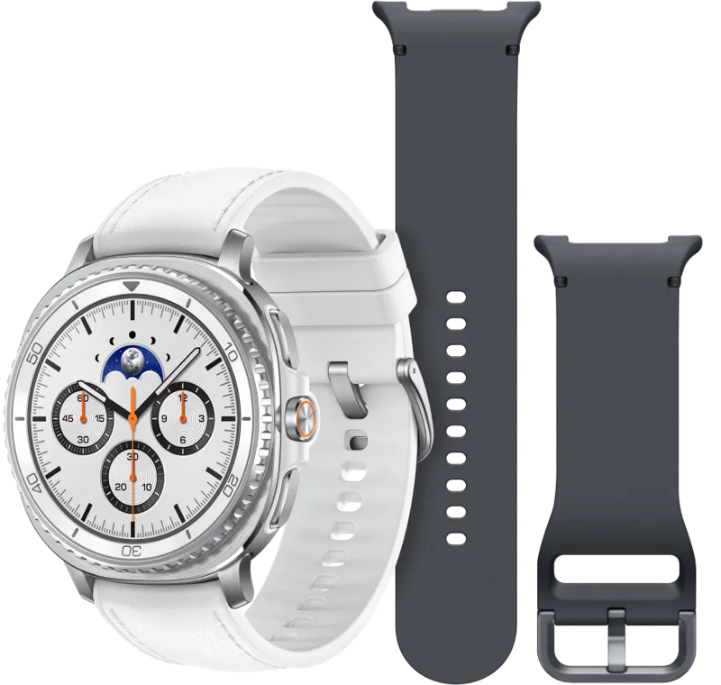 Samsung Galaxy Watch 8 Classic Wit 46mm +  Siliconen Sport Bandje Donkergrijs S/M