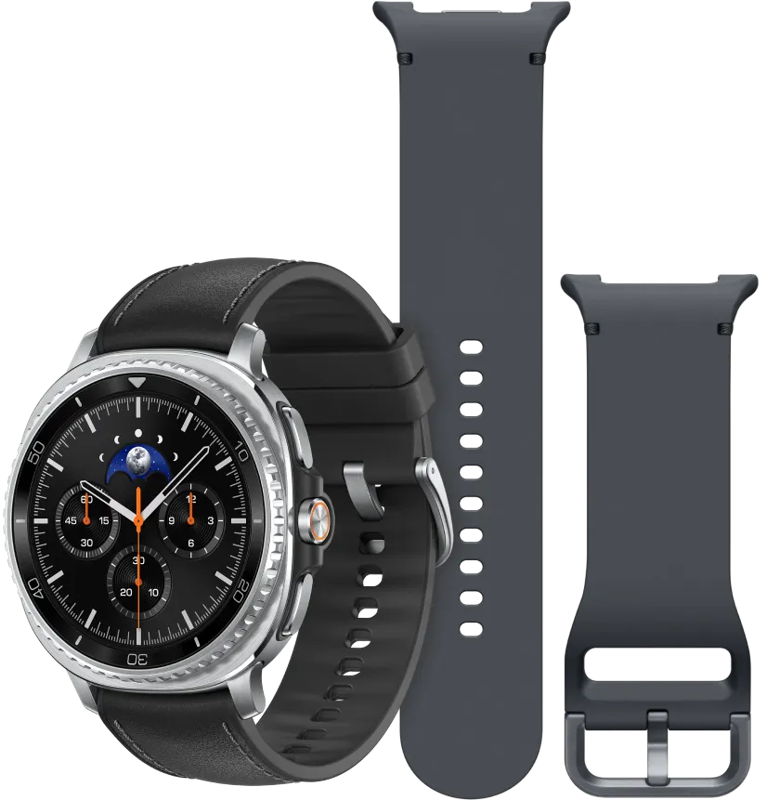 Samsung Galaxy Watch 8 Classic Zwart 46mm +  Siliconen Sport Bandje Donkergrijs M/L
