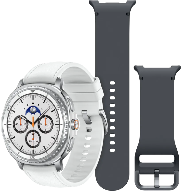 Samsung Galaxy Watch 8 Classic Wit 46mm +  Siliconen Sport Bandje Donkergrijs M/L
