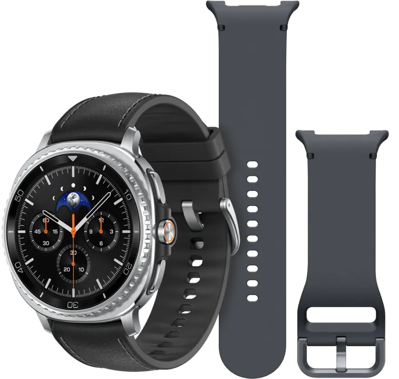 Samsung Galaxy Watch 8 Classic 4G Zwart 46mm + Siliconen Sport Bandje Donkergrijs S/M