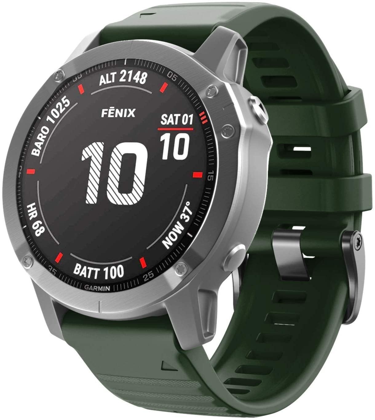 Strap-it Garmin Fenix 8 - 51mm siliconen bandje (donkergroen)