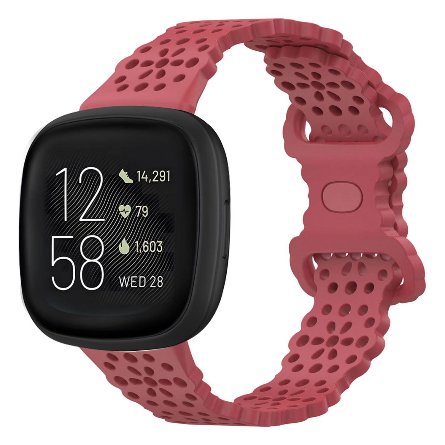 Strap-it Fitbit Versa 3 siliconen bandje met patroon (rood)