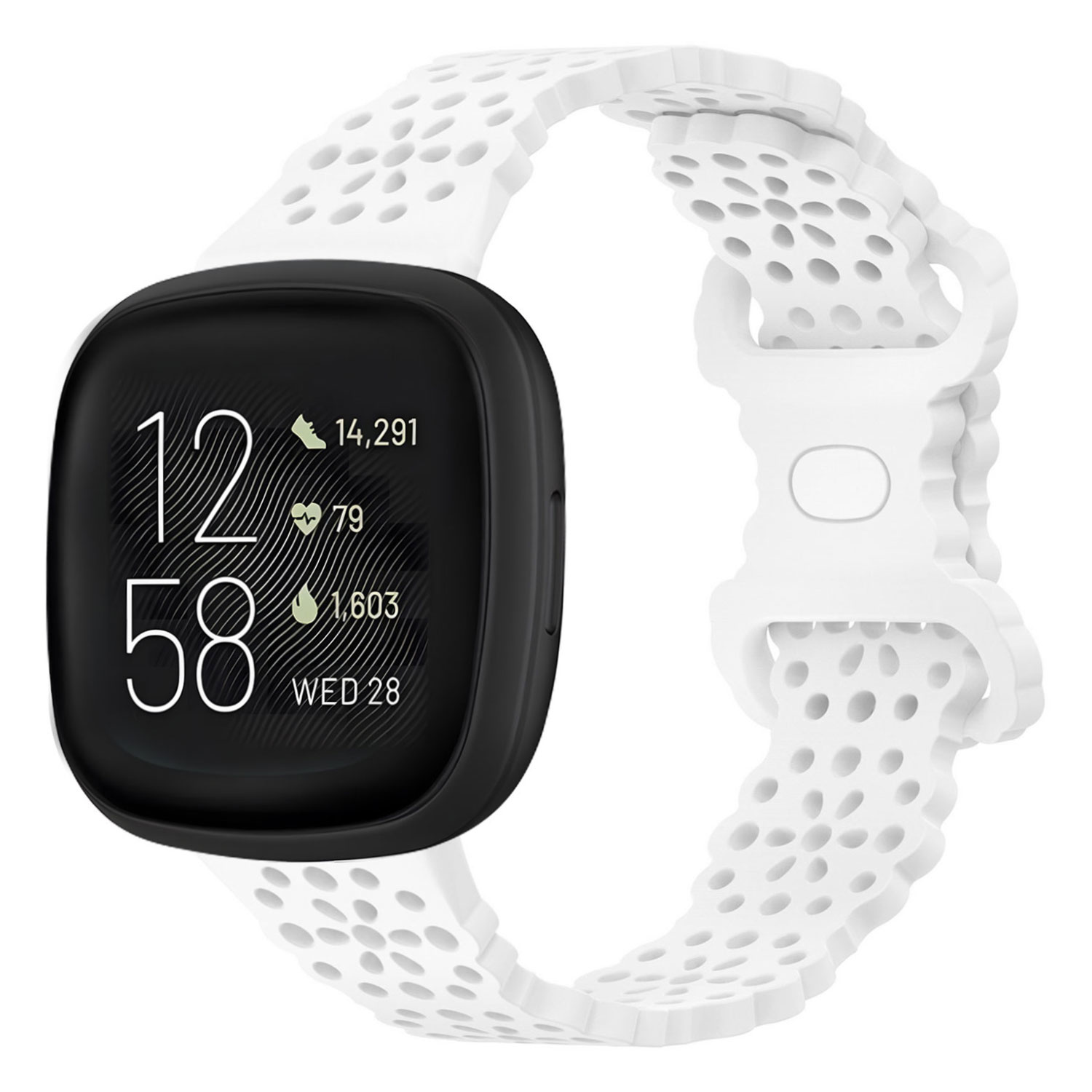 Strap-it Fitbit Versa 3 siliconen bandje met patroon (wit)