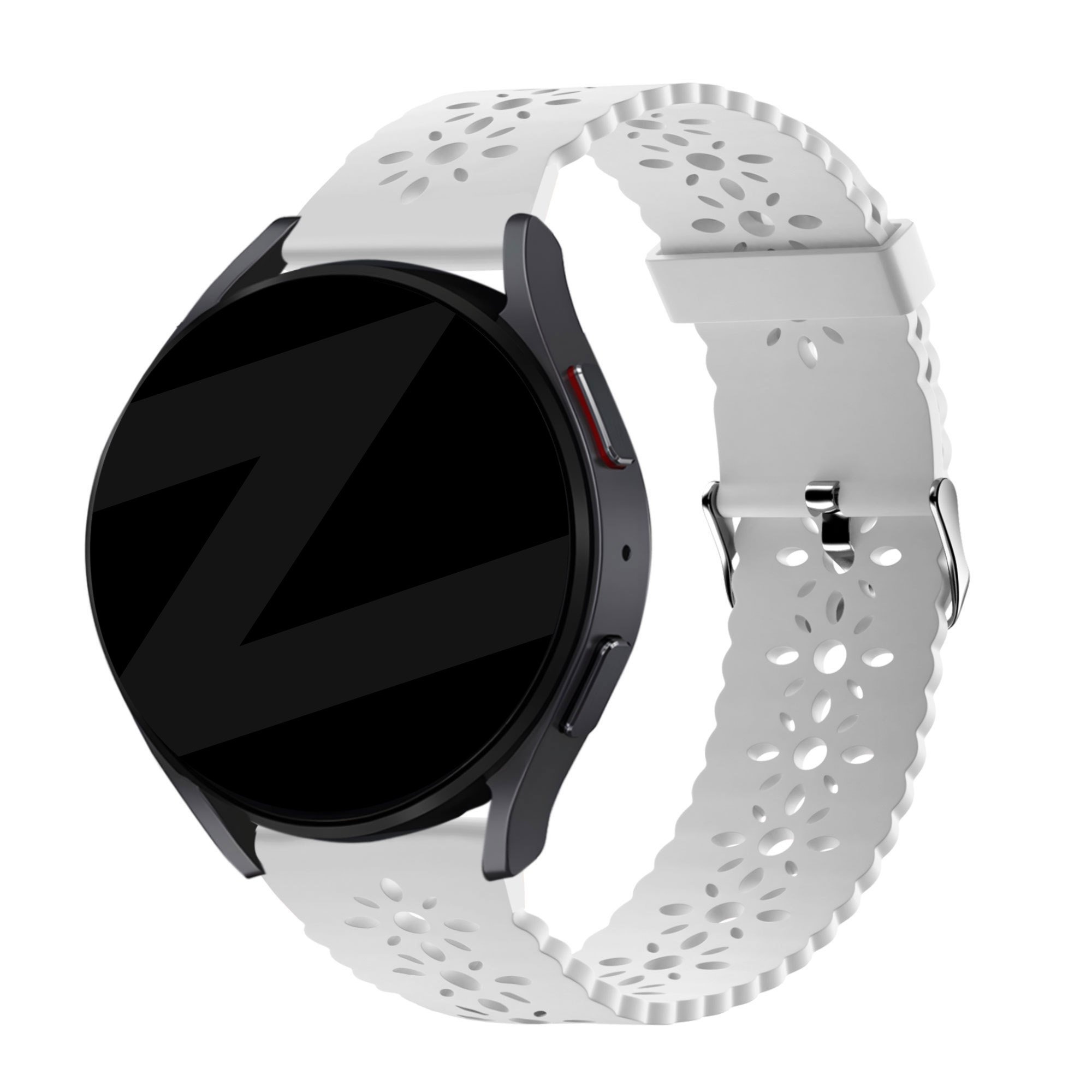 Bandz Samsung Galaxy Watch FE siliconen band met bloemenpatroon (wit)