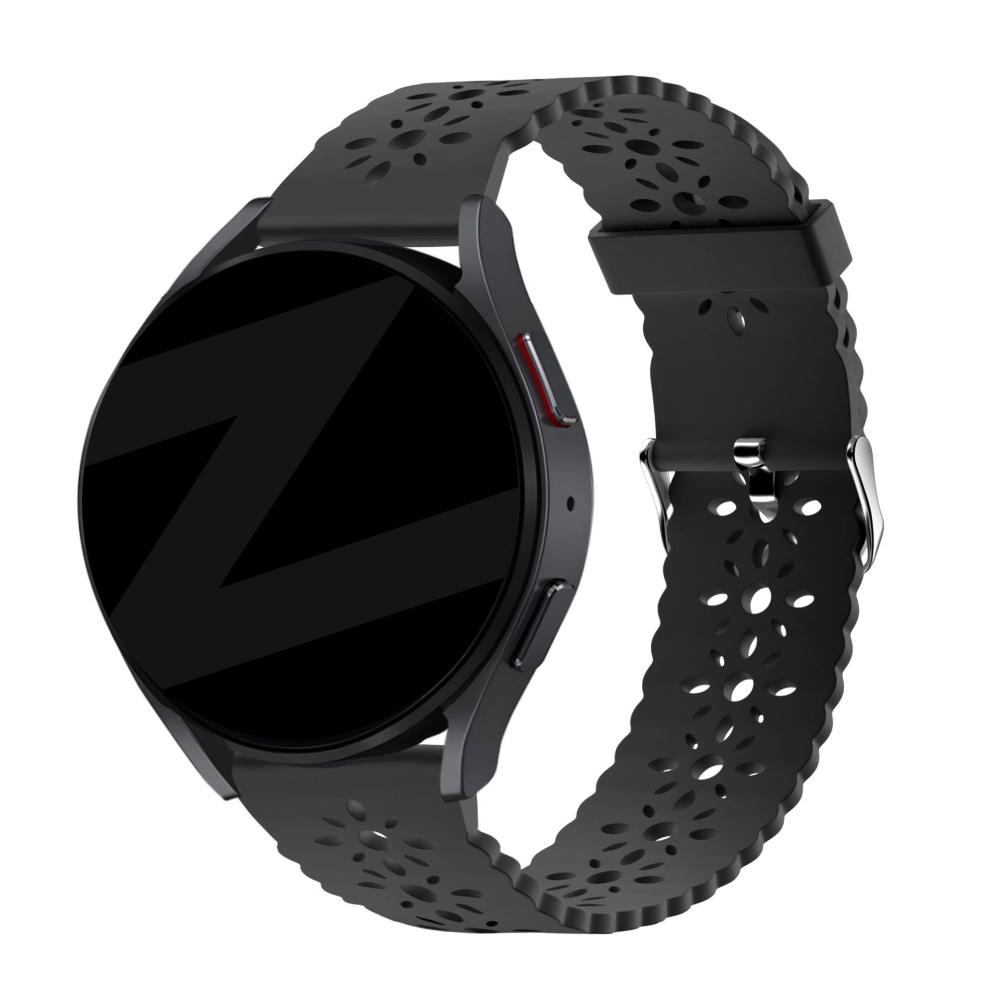 Bandz Samsung Galaxy Watch FE siliconen band met bloemenpatroon (zwart)
