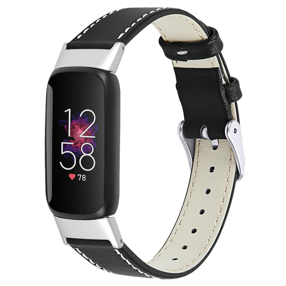 Strap-it Fitbit Luxe modern leren bandje (zwart)