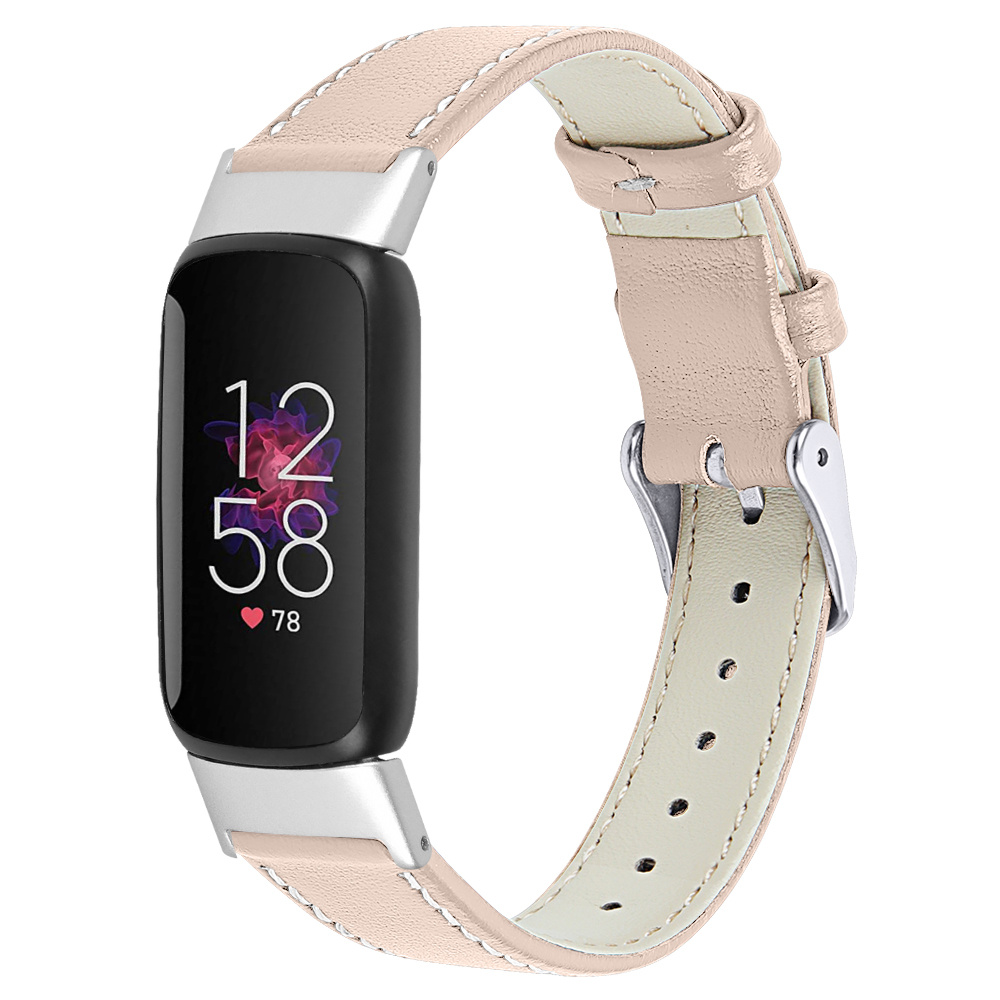Strap-it Fitbit Luxe modern leren bandje (beige-roze)
